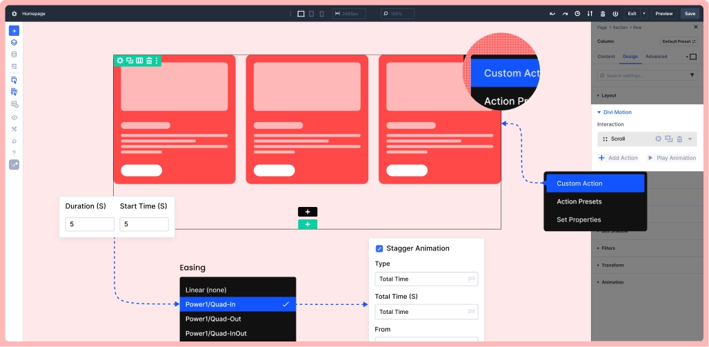 Add Action To Create Animation In Divi