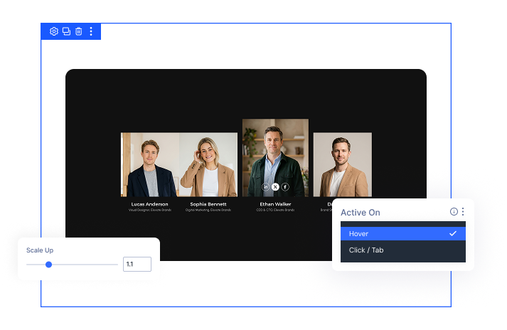 Divi Elastic Cards Hover Interaction