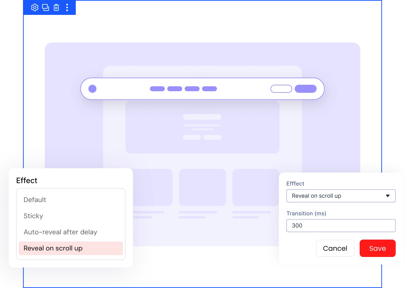 Divi Header Scroll Effects behavior settings
