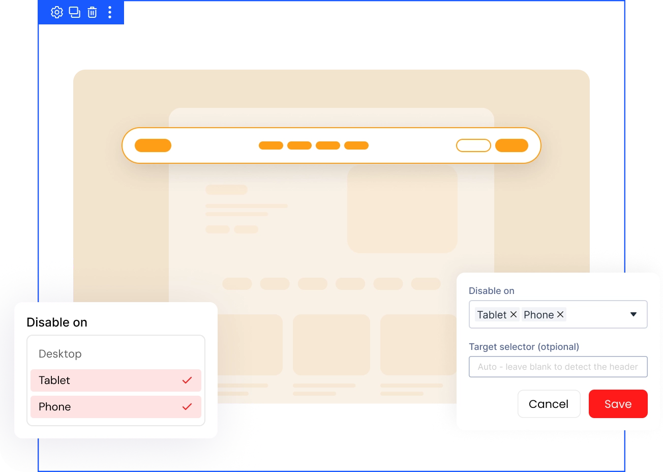 Divi Header Scroll Effects per-device settings