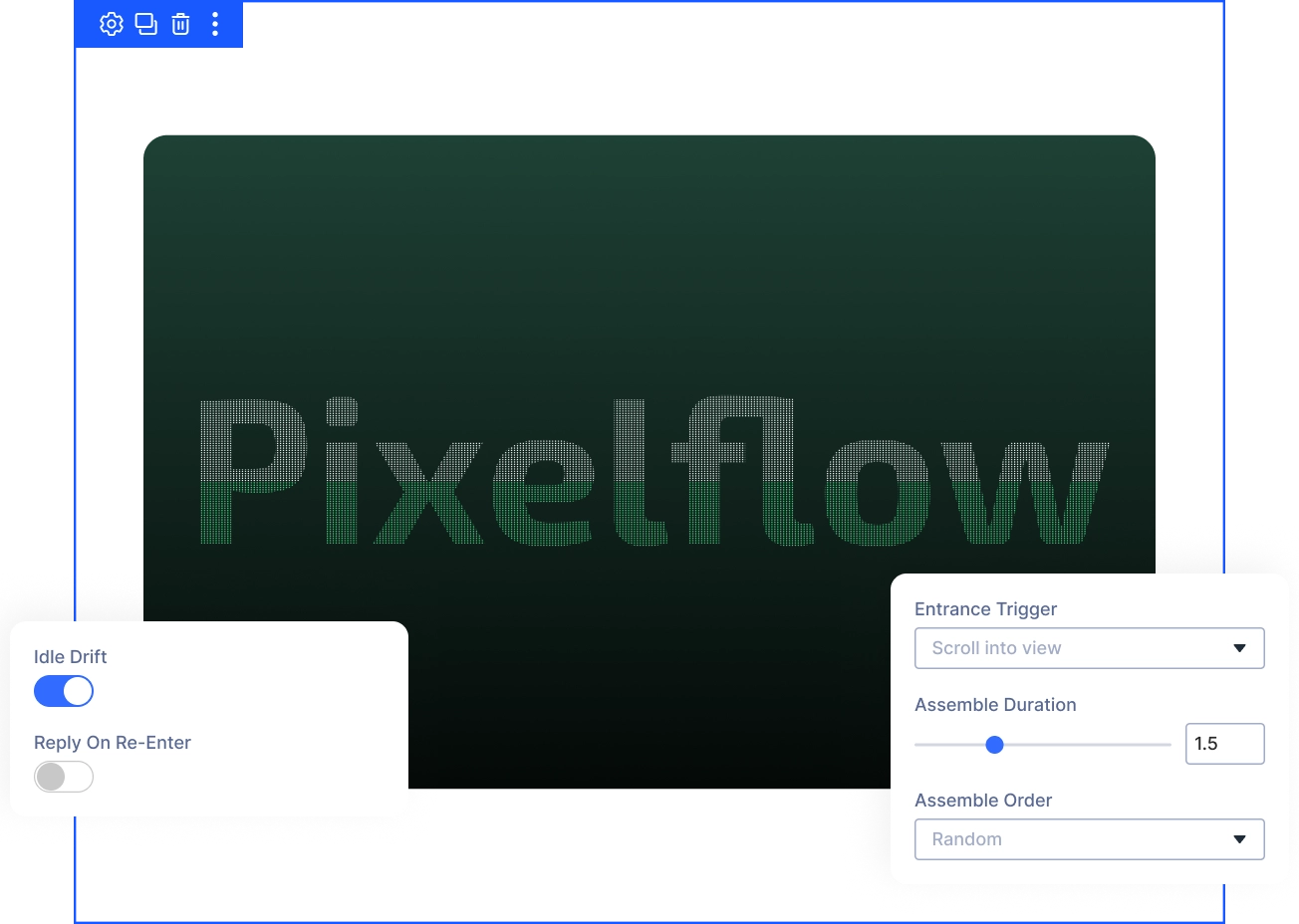 Divi Particle Text assemble and interaction settings